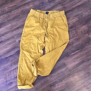 Mustard yellow LINEN-COTTON DRAWSTRING PANT